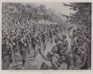 Die Ankunft des Geschwaders der New South Wales Lancers, ihr Empfang in Aldershot